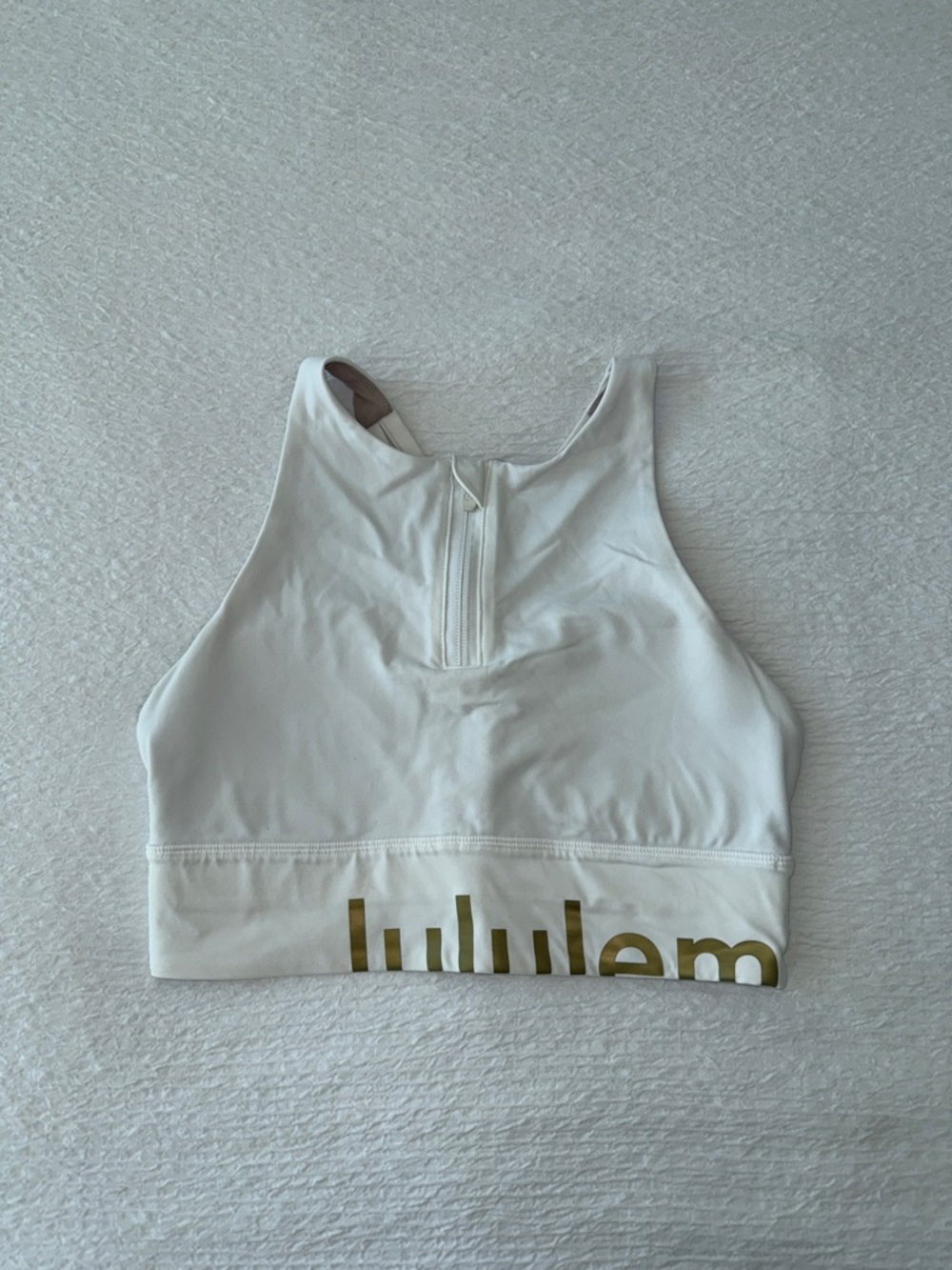 lululemon athletica White High-Neck Sports Bra with Gold Logo